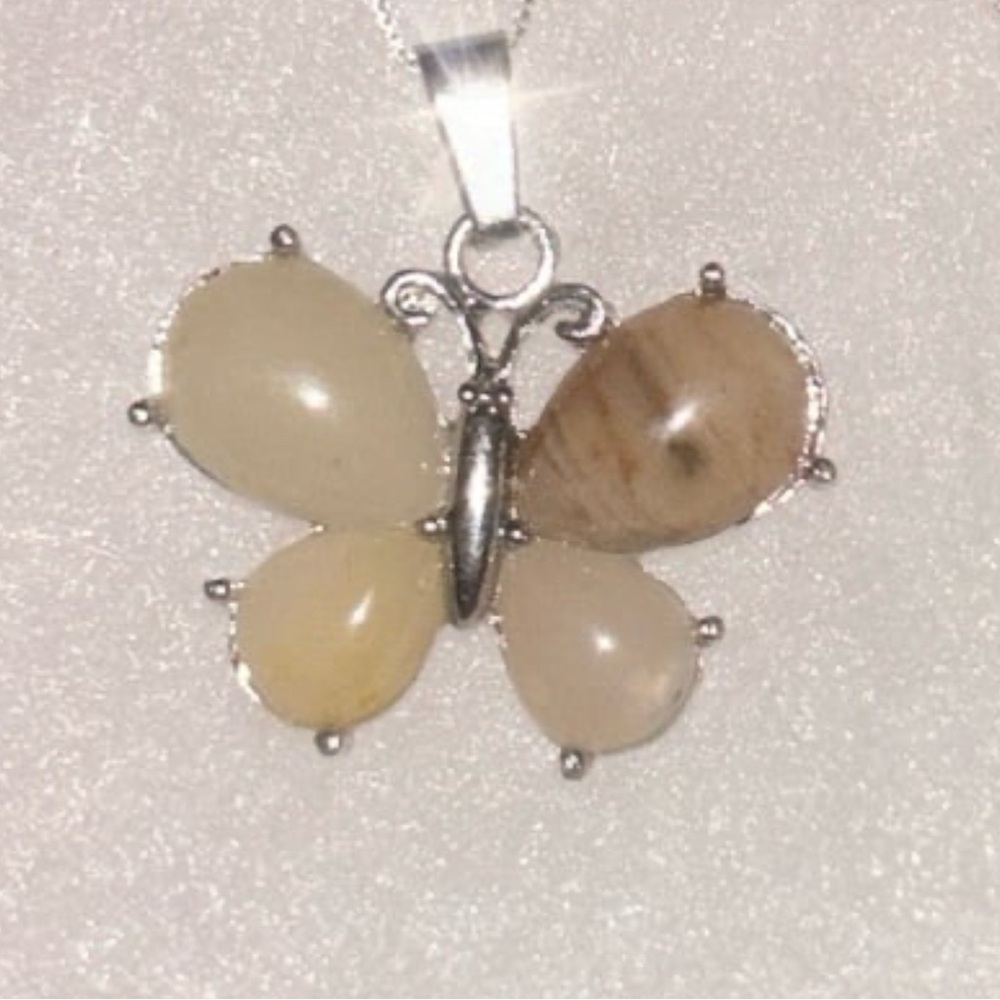 Boho hippie Agate Butterfly Sterling Silver 18” Necklace